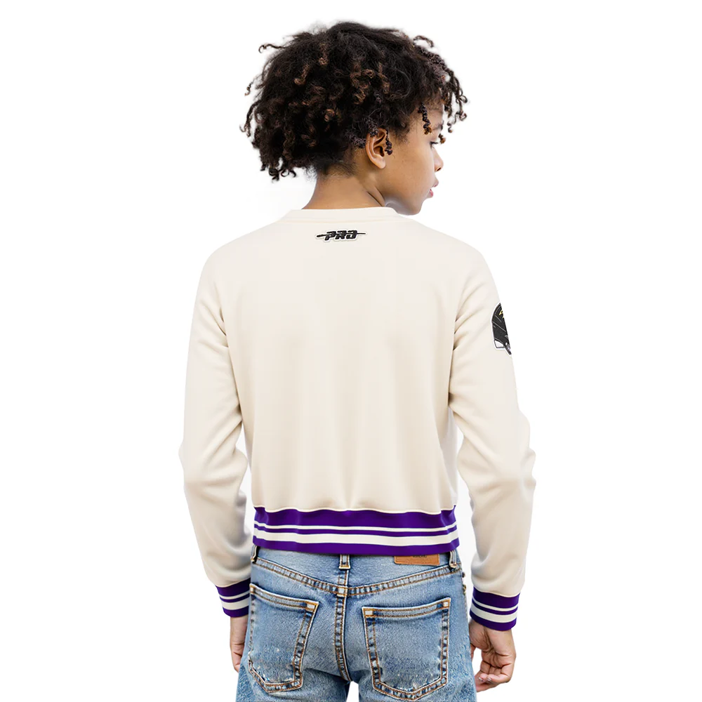 NFL BALTIMORE RAVENS RETRO CLASSIC BIG GIRL'S RIB FLC CREWNECK (EGGSHELL/ PURPLE) - Image 2