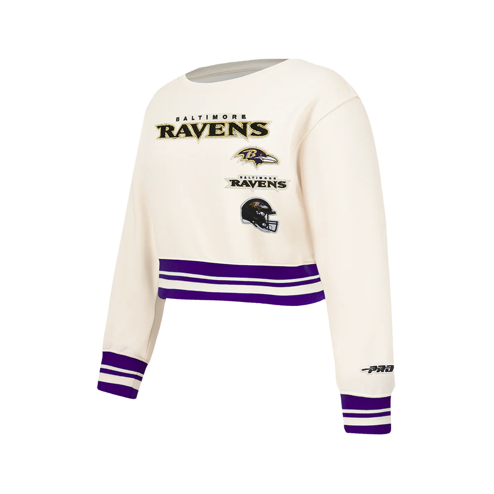 NFL BALTIMORE RAVENS RETRO CLASSIC BIG GIRL'S RIB FLC CREWNECK (EGGSHELL/ PURPLE) - Image 3