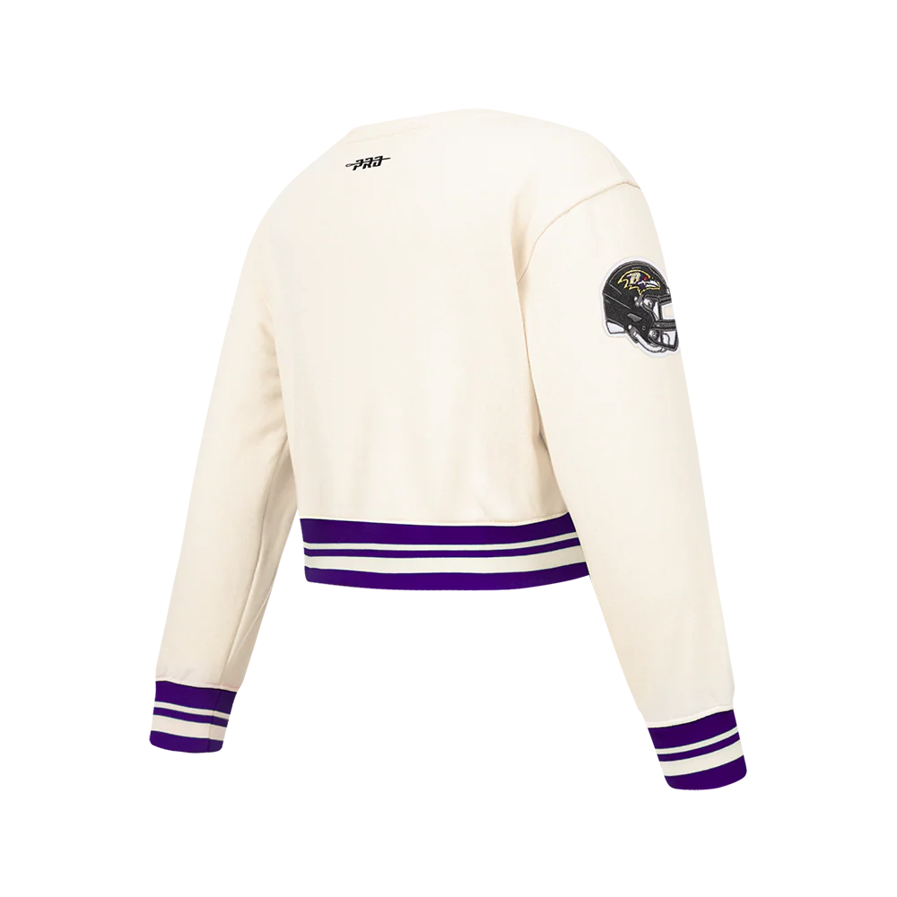 NFL BALTIMORE RAVENS RETRO CLASSIC BIG GIRL'S RIB FLC CREWNECK (EGGSHELL/ PURPLE) - Image 4