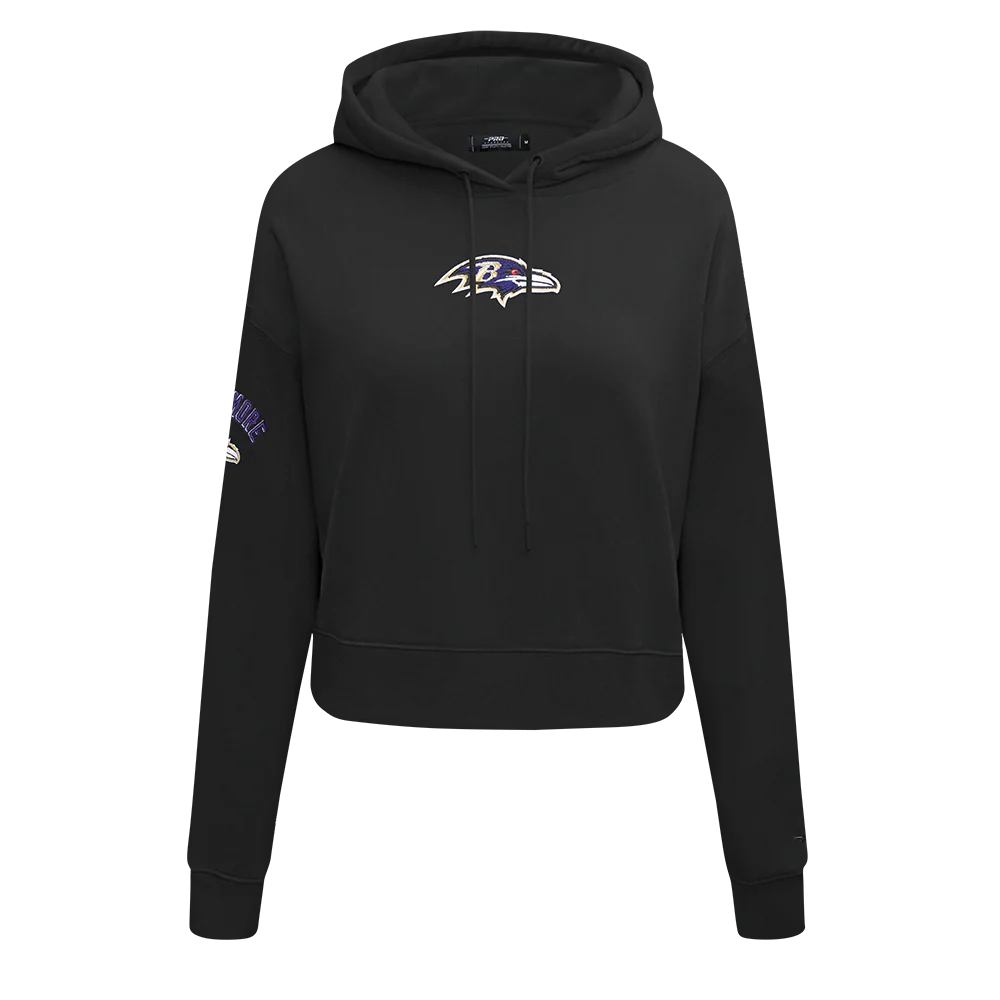 NFL BALTIMORE RAVENS CLASSIC WOMEN'S CROPPED PULLOVER HOODIE (BLACK)