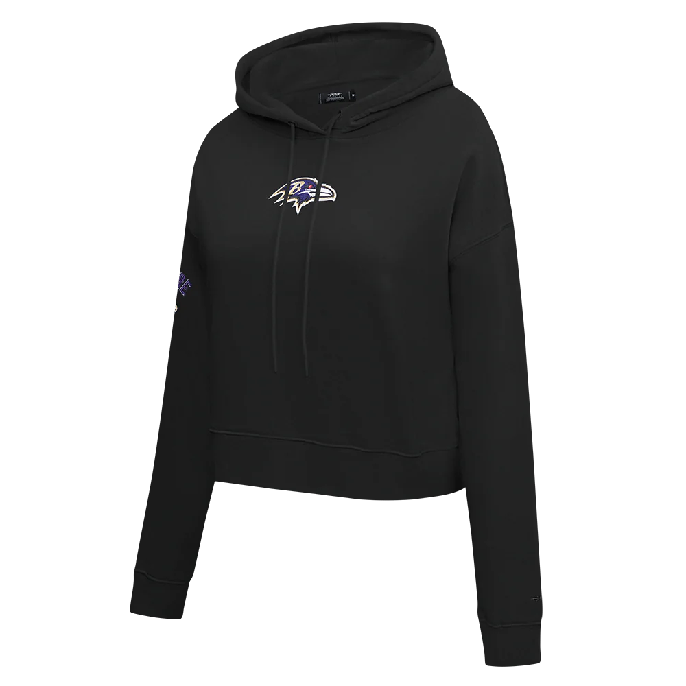 NFL BALTIMORE RAVENS CLASSIC WOMEN'S CROPPED PULLOVER HOODIE (BLACK) - Image 2