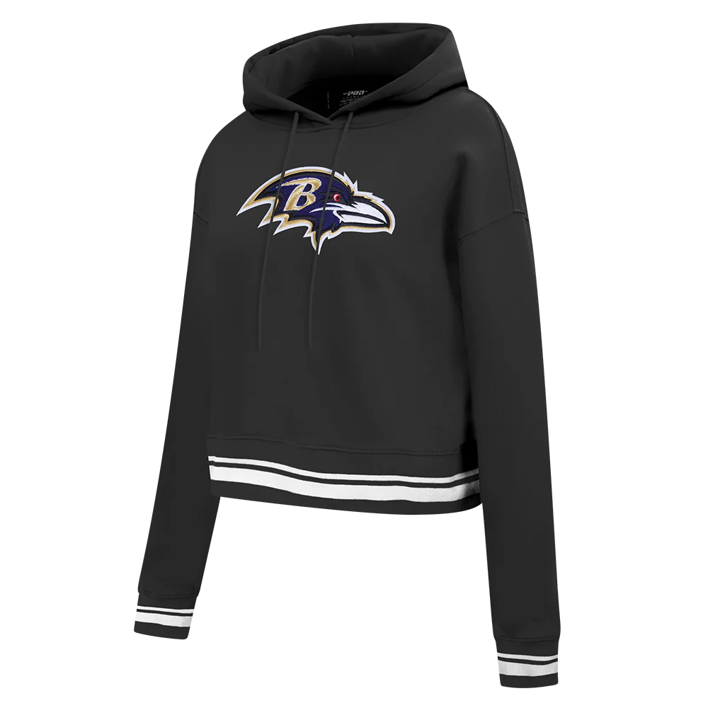 NFL BALTIMORE RAVENS RETRO CLASSIC WOMEN'S CROPPED PO HOODIE (BLACK) - Image 3