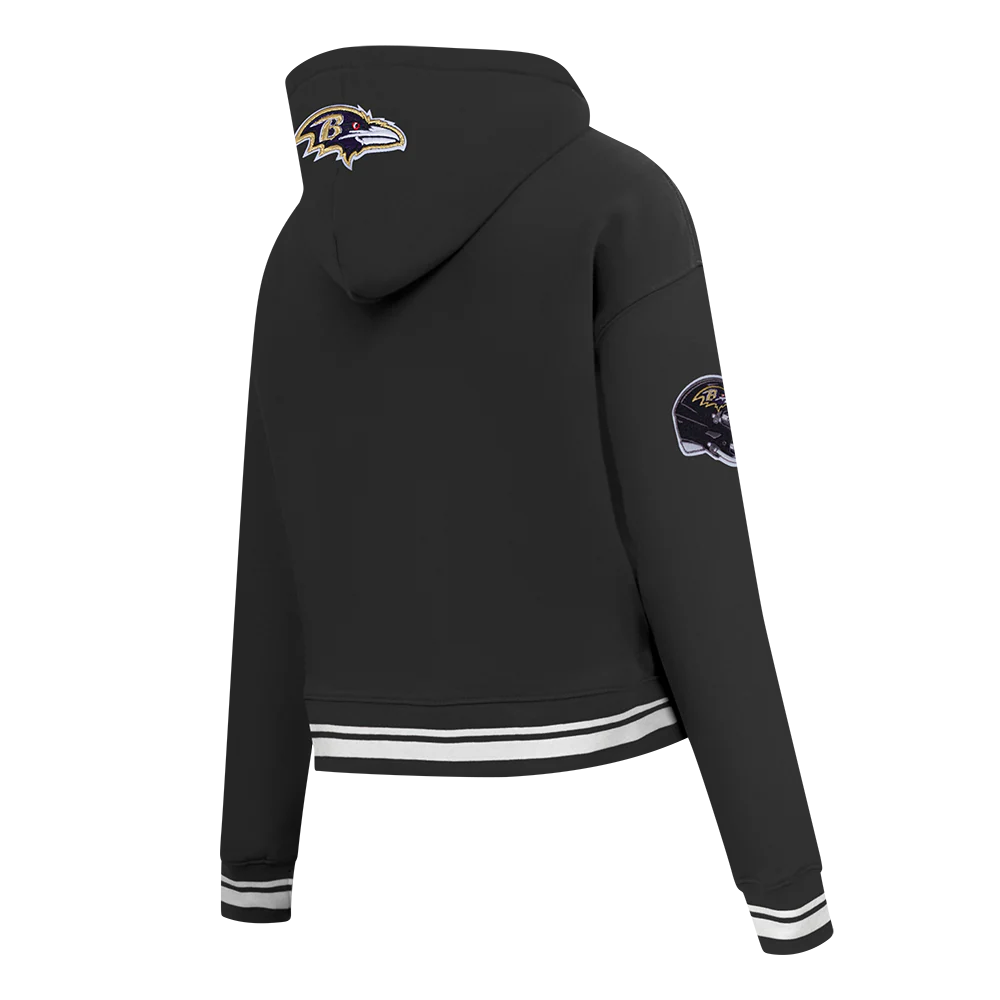 NFL BALTIMORE RAVENS RETRO CLASSIC WOMEN'S CROPPED PO HOODIE (BLACK) - Image 4