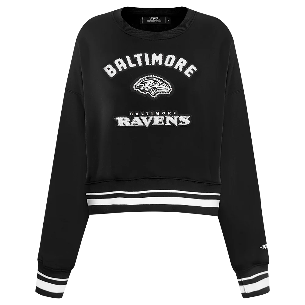 NFL BALTIMORE RAVENS PEARLS WOMEN'S RIB FLEECE CREWNECK (BLACK)