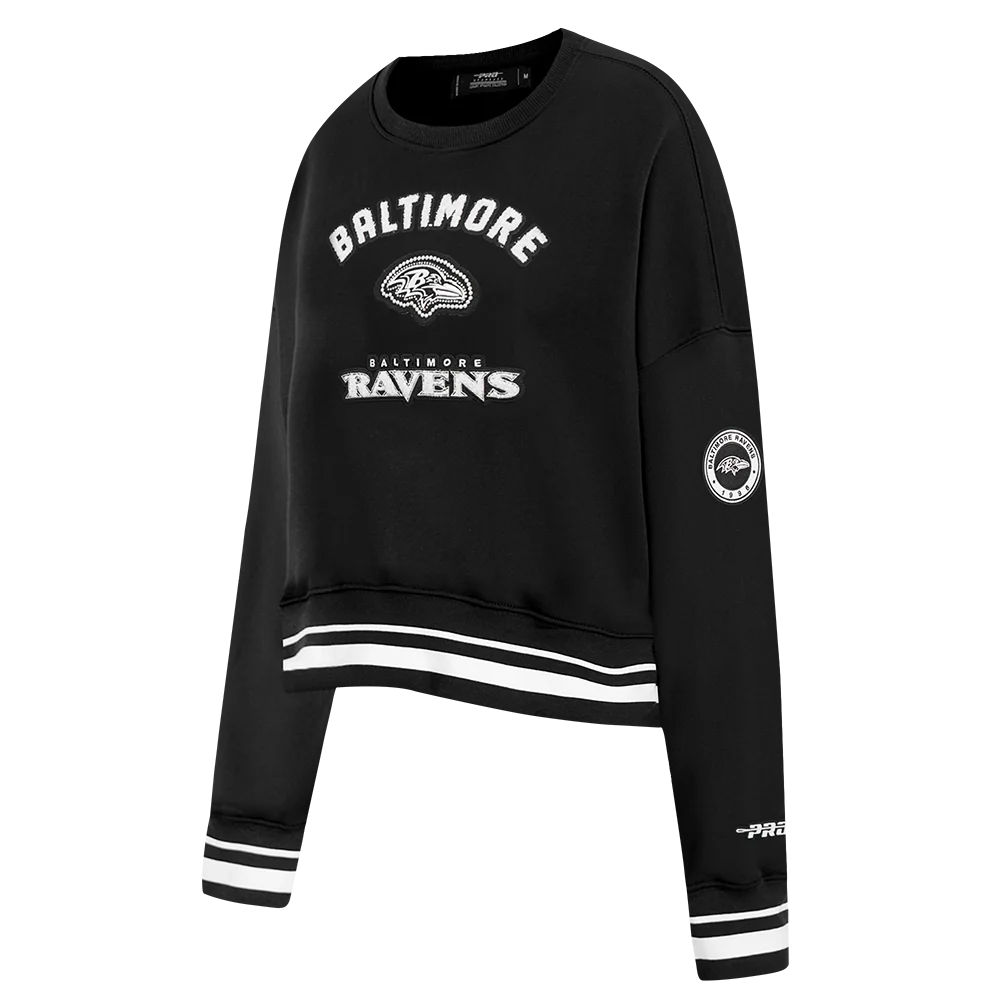 NFL BALTIMORE RAVENS PEARLS WOMEN'S RIB FLEECE CREWNECK (BLACK) - Image 2