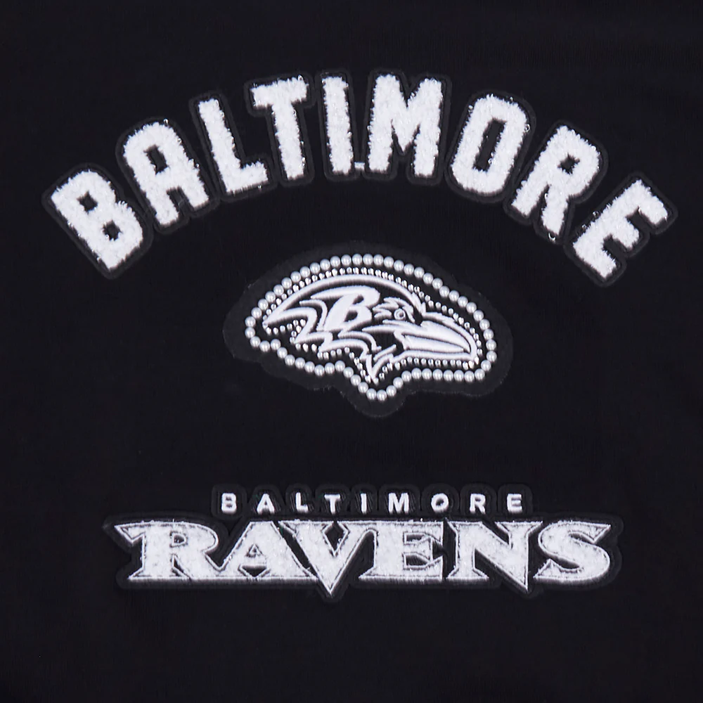 NFL BALTIMORE RAVENS PEARLS WOMEN'S RIB FLEECE CREWNECK (BLACK) - Image 5