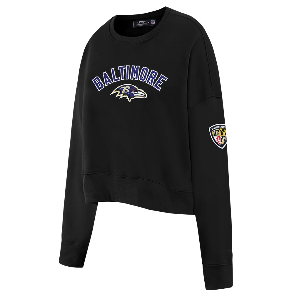 NFL BALTIMORE RAVENS CLASSIC WOMEN'S FLC CREWNECK (BLACK) - Image 3