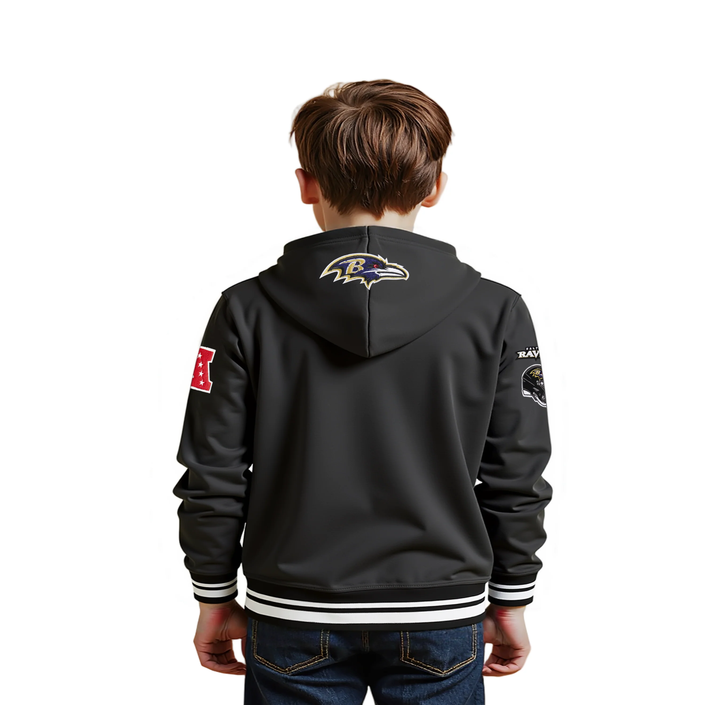 NFL BALTIMORE RAVENS RETRO CLASSIC LITTLE BOYS RIB FLEECE PULLOVER HOODIE (BLACK) - Image 2