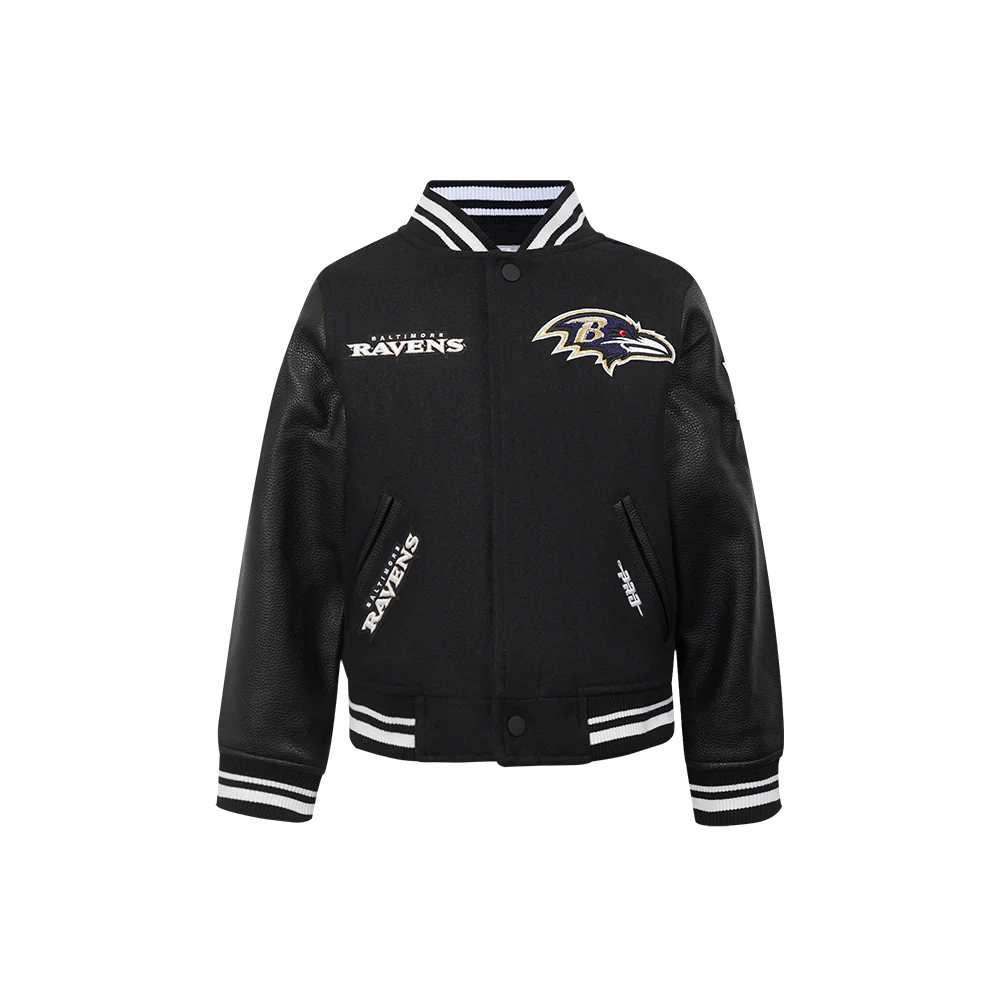 NFL BALTIMORE RAVENS RETRO CLASSIC LITTLE BOYS RIB WOOL VARSITY JACKET (BLACK) - Image 3