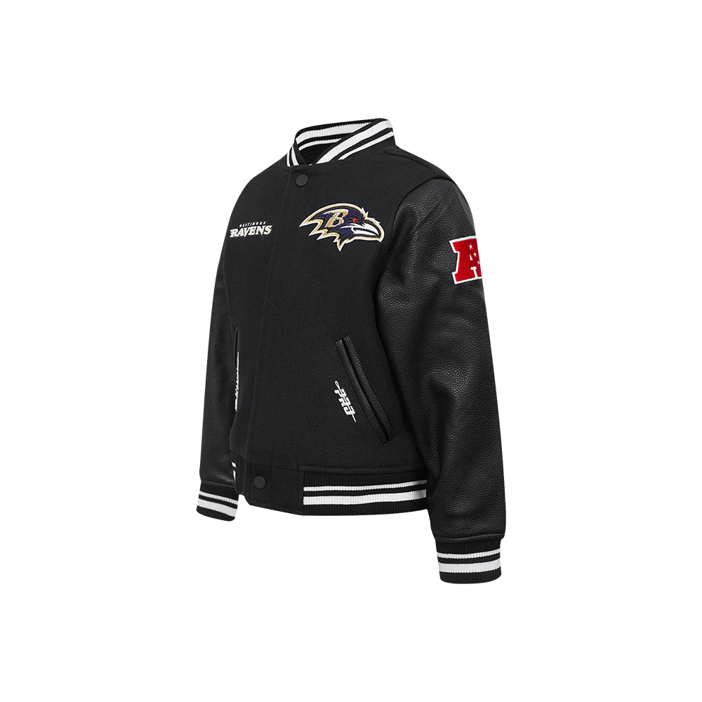 NFL BALTIMORE RAVENS RETRO CLASSIC LITTLE BOYS RIB WOOL VARSITY JACKET (BLACK) - Image 4