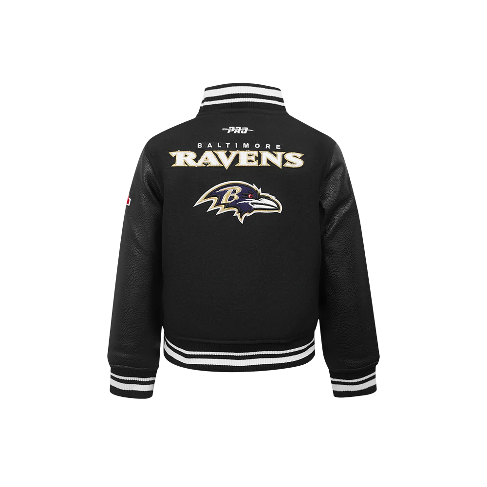 NFL BALTIMORE RAVENS RETRO CLASSIC LITTLE BOYS RIB WOOL VARSITY JACKET (BLACK) - Image 5