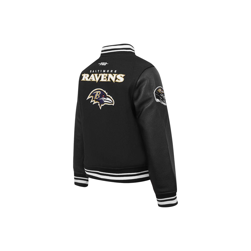 NFL BALTIMORE RAVENS RETRO CLASSIC LITTLE BOYS RIB WOOL VARSITY JACKET (BLACK) - Image 6