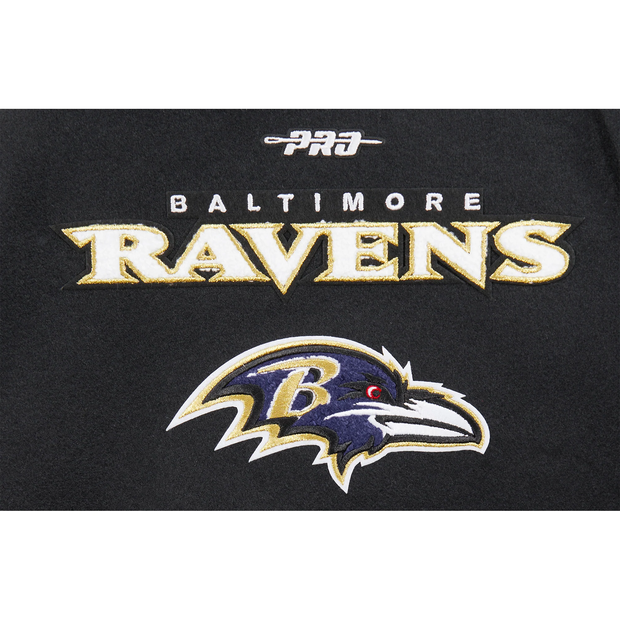 NFL BALTIMORE RAVENS RETRO CLASSIC LITTLE BOYS RIB WOOL VARSITY JACKET (BLACK) - Image 7