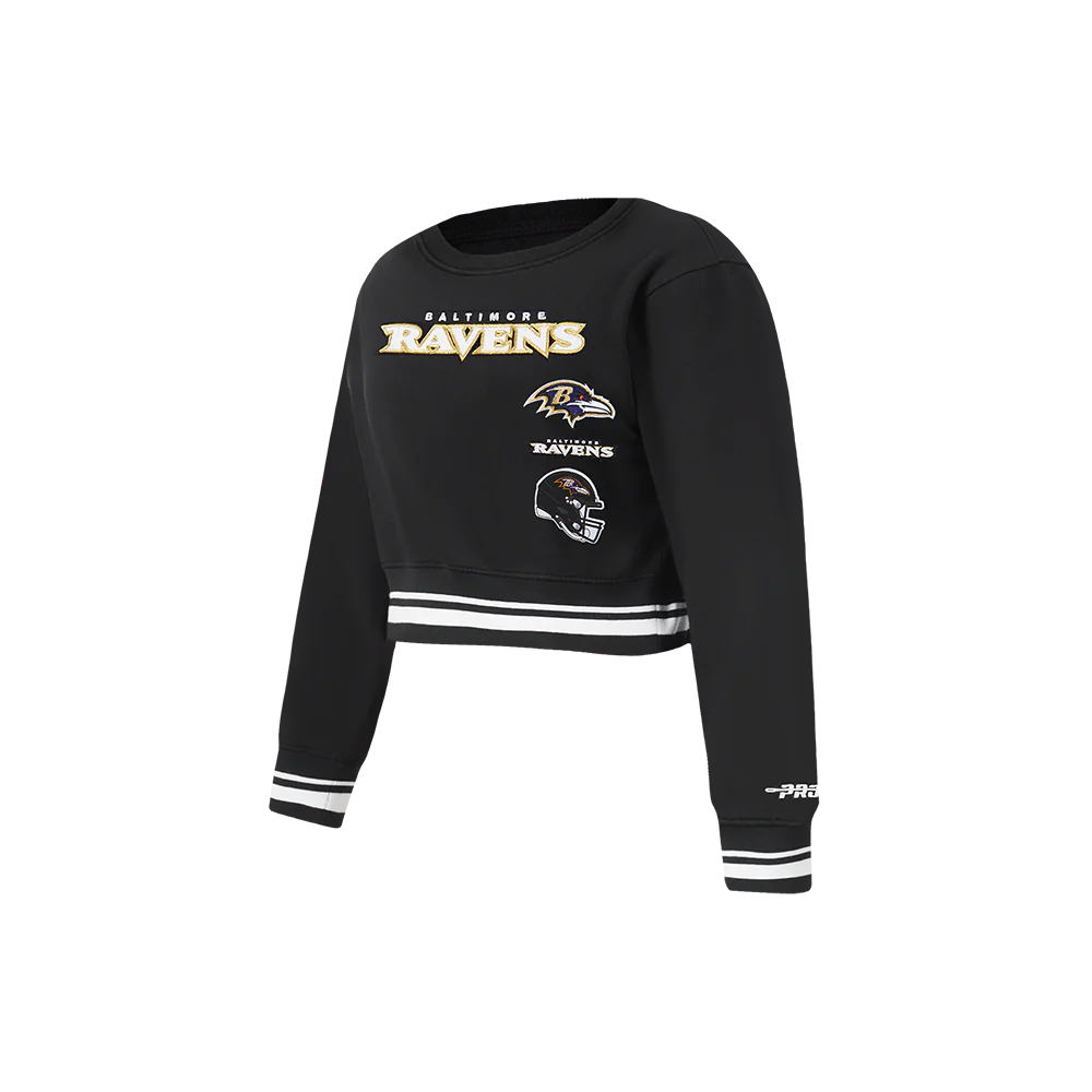 NFL BALTIMORE RAVENS RETRO CLASSIC LITTLE GIRLS RIB FLEECE CREWNECK (BLACK) - Image 5