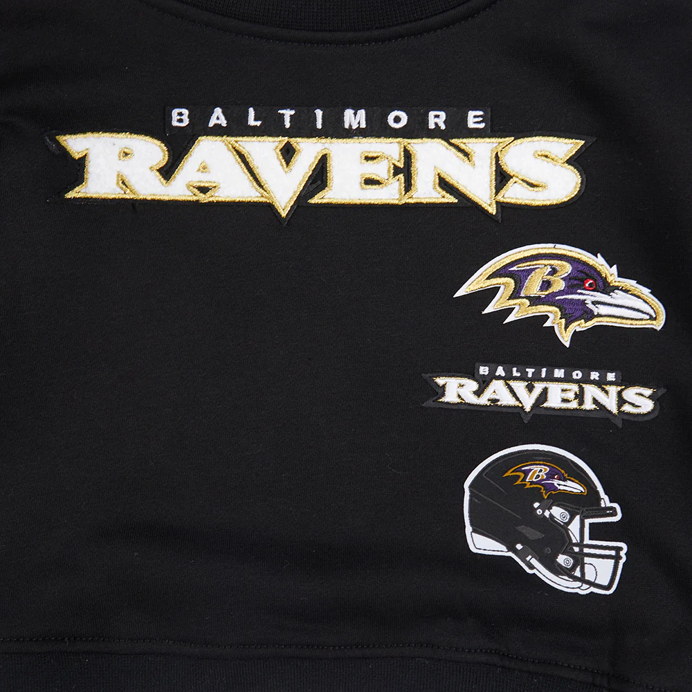 NFL BALTIMORE RAVENS RETRO CLASSIC LITTLE GIRLS RIB FLEECE CREWNECK (BLACK) - Image 7