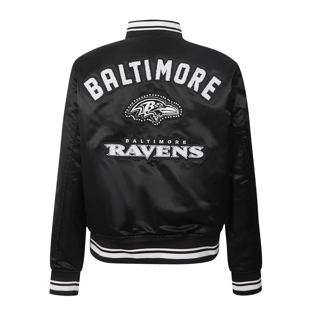 NFL BALTIMORE RAVENS PEARLS WOMEN'S RIB SATIN JACKET (BLACK) - Image 3