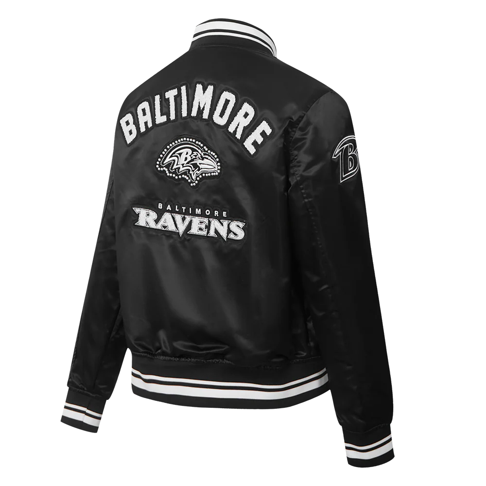 NFL BALTIMORE RAVENS PEARLS WOMEN'S RIB SATIN JACKET (BLACK) - Image 4