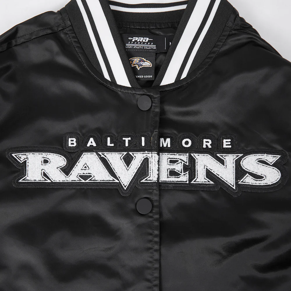 NFL BALTIMORE RAVENS PEARLS WOMEN'S RIB SATIN JACKET (BLACK) - Image 5
