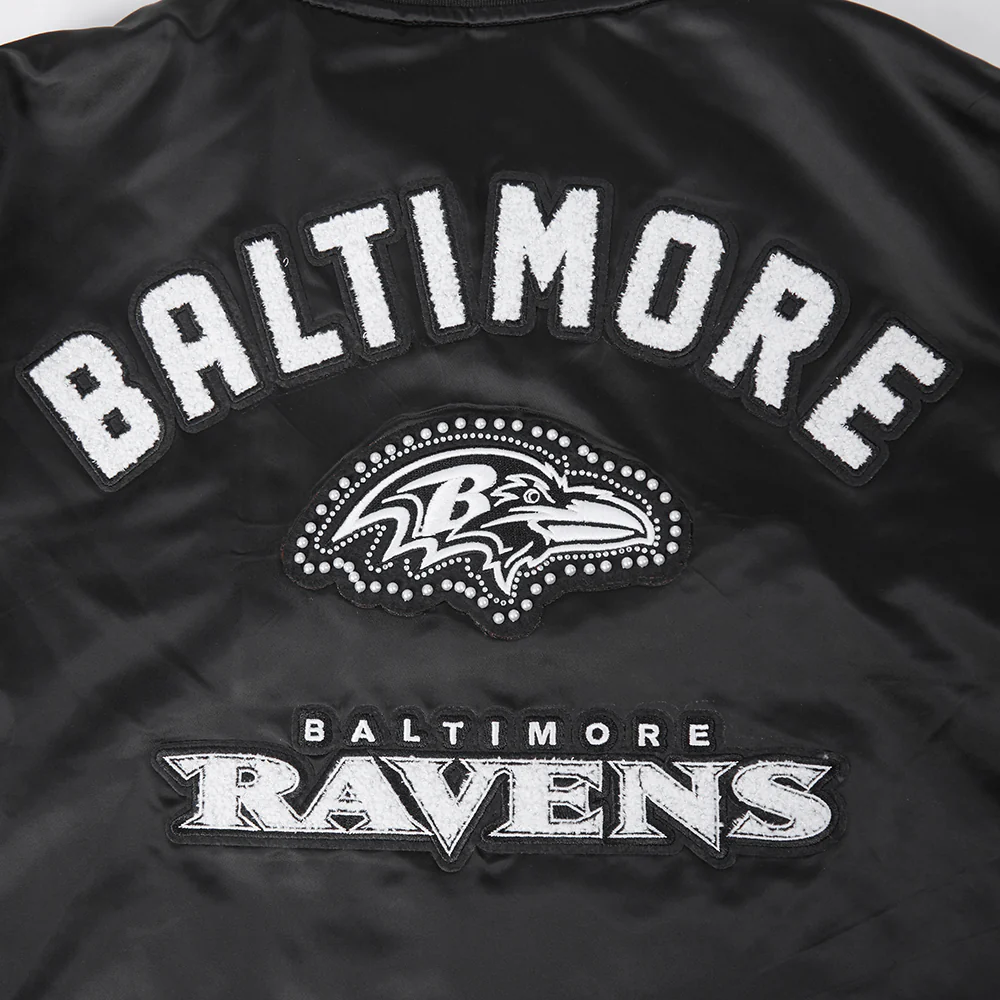 NFL BALTIMORE RAVENS PEARLS WOMEN'S RIB SATIN JACKET (BLACK) - Image 7