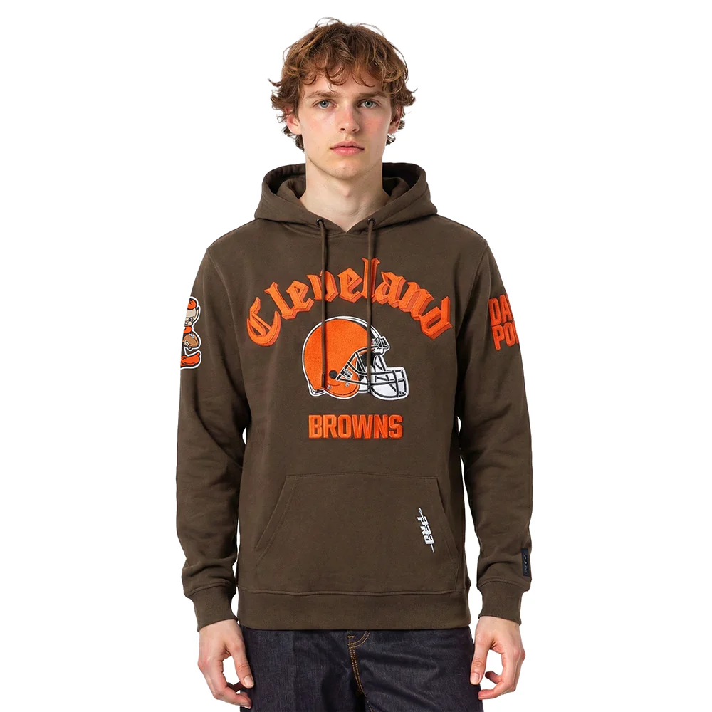 NFL CLEVELAND BROWNS OLD ENGLISH MEN'S PO HOODIE (BROWN)