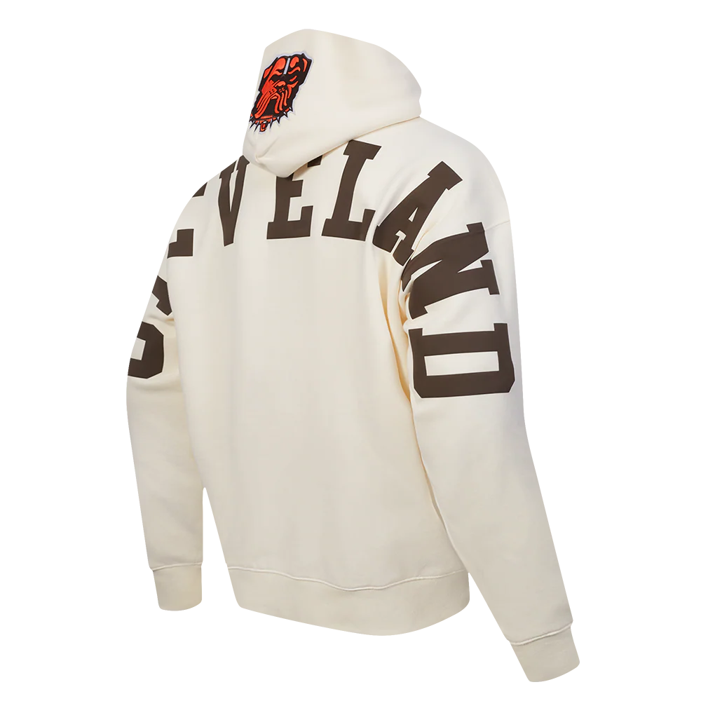 NFL CLEVELAND BROWNS WINGSPAN MEN'S DROP SHOULDER FLC PO HOODIE (EGGSHELL) - Image 6