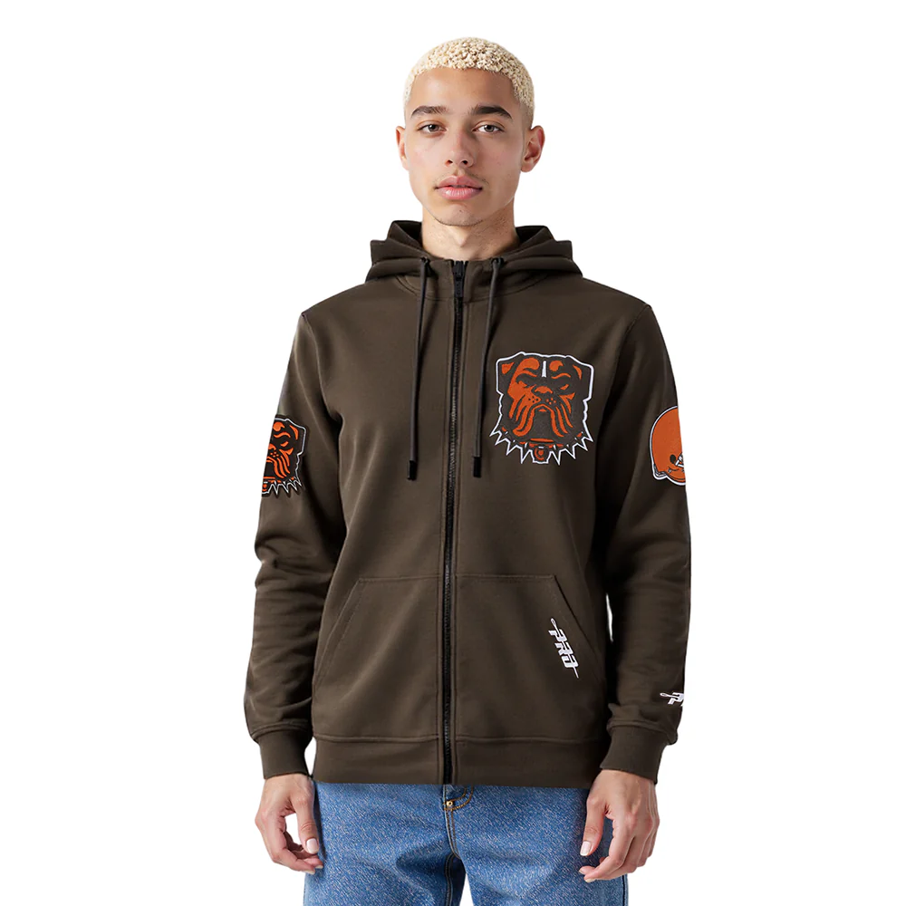 NFL CLEVELAND BROWNS CLASSIC CHENILLE MEN'S DK PO FZ HOODIE (BROWN) - Image 11
