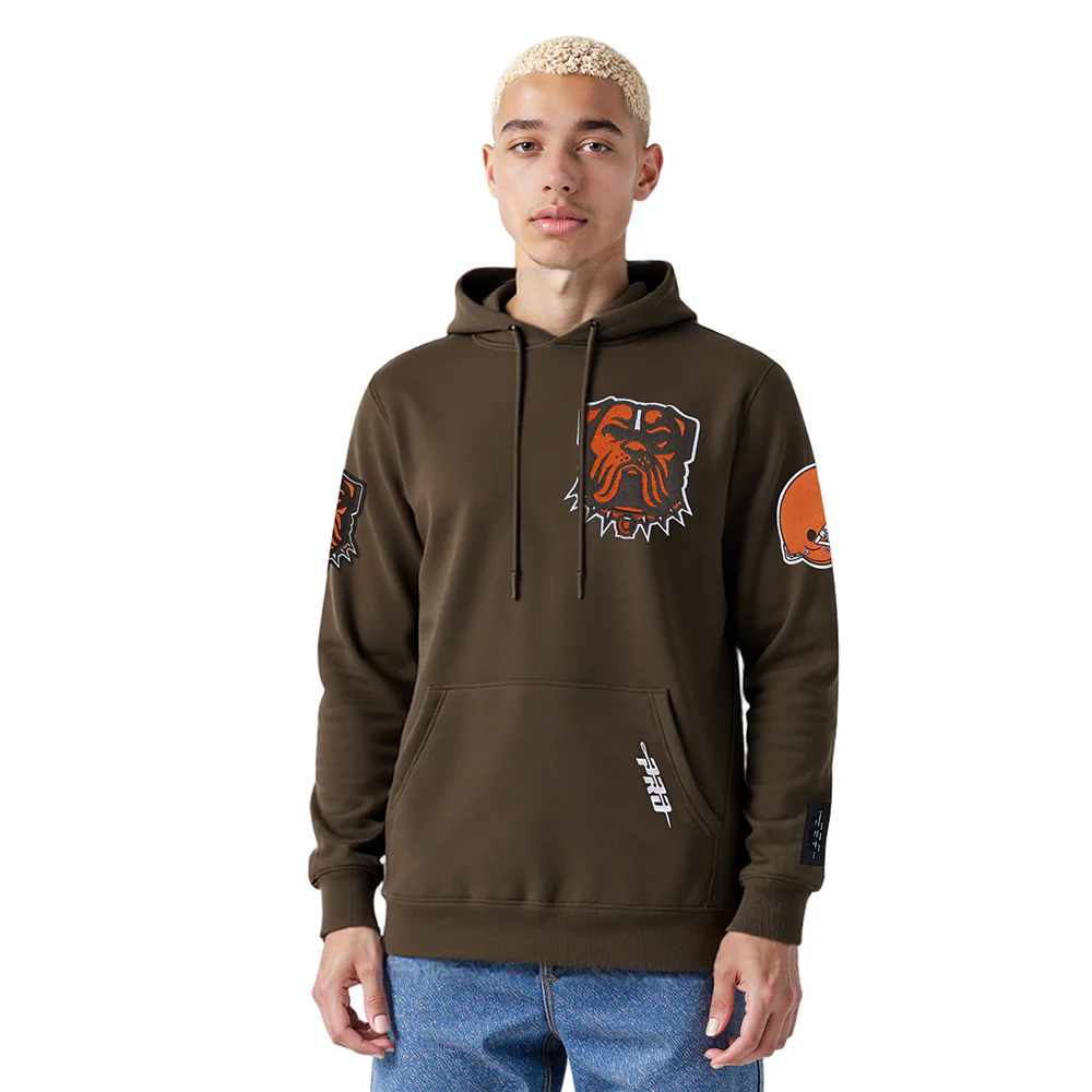 NFL CLEVELAND BROWNS CLASSIC CHENILLE MEN'S DK PO HOODIE (BROWN) - Image 11