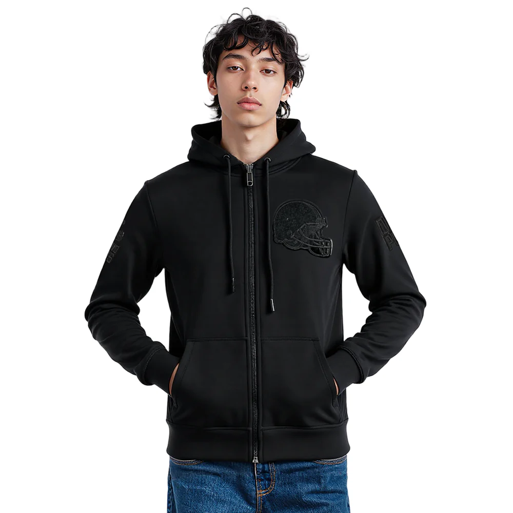 NFL CLEVELAND BROWNS TRIPLE BLACK LOGO MEN'S ZIPPER HOODIE (TRIPLE BLACK) - Image 9
