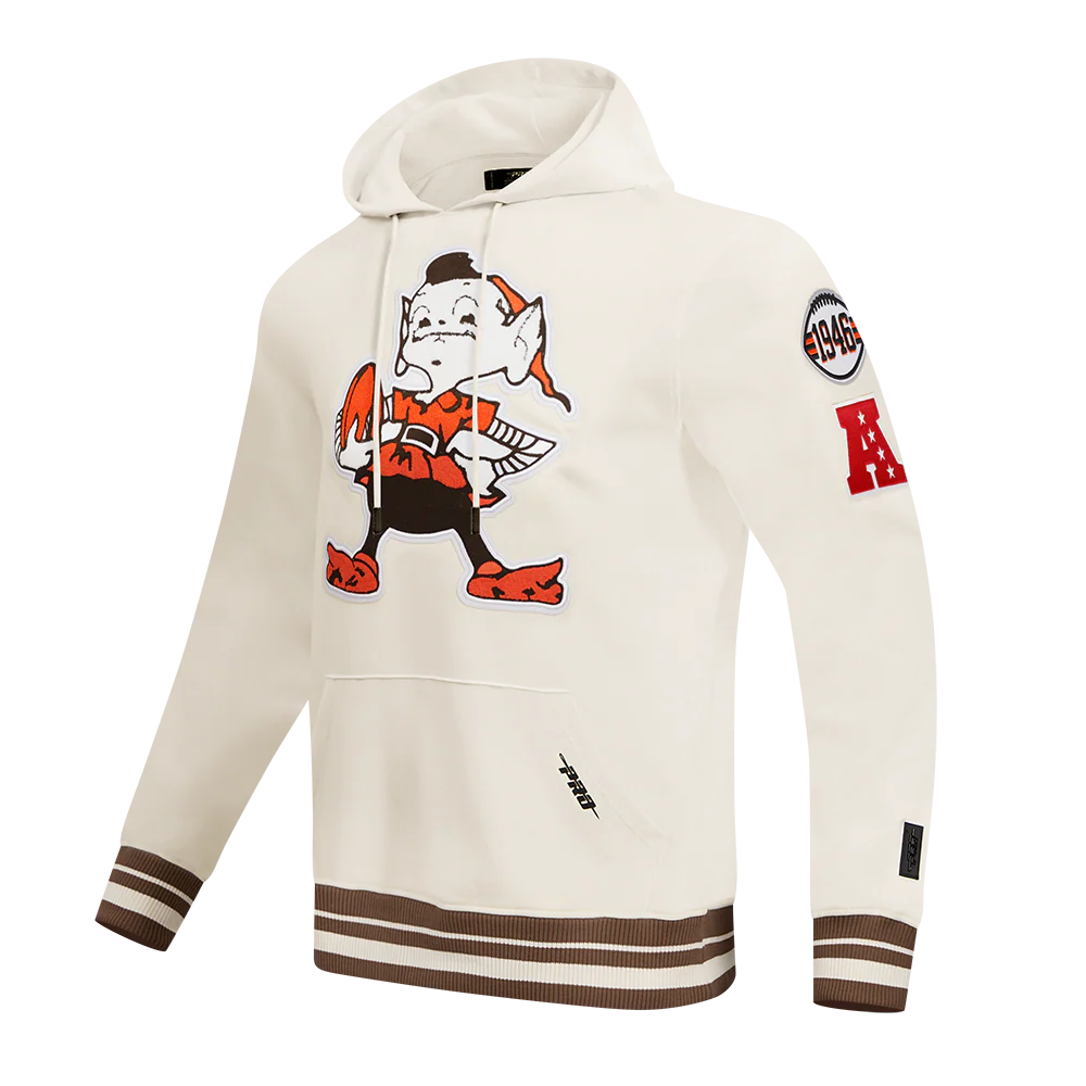 NFL CLEVELAND BROWNS RETRO CLASSIC MEN'S PO HOODIE (EGGSHELL/ BROWN) - Image 2