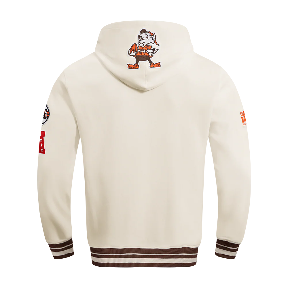 NFL CLEVELAND BROWNS RETRO CLASSIC MEN'S PO HOODIE (EGGSHELL/ BROWN) - Image 3