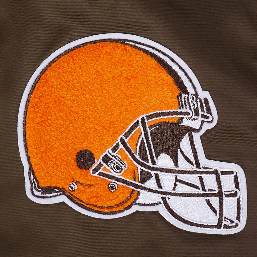 NFL CLEVELAND BROWNS OLD ENGLISH MEN'S RIB SATIN JACKET (BROWN) - Image 6