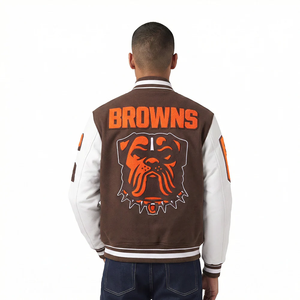 NFL CLEVELAND BROWNS MASHUP MEN'S RIB WOOL VARSITY JACKET (BROWN/WHITE) - Image 2