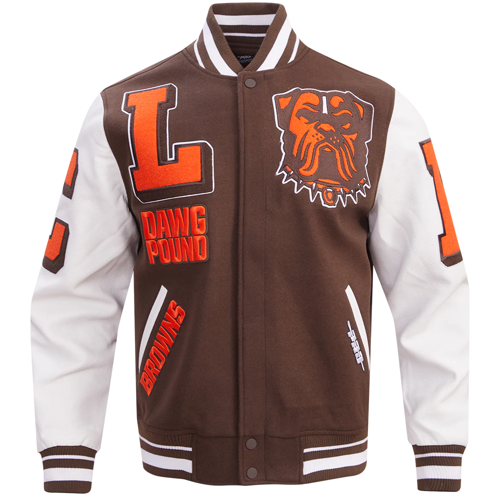 NFL CLEVELAND BROWNS MASHUP MEN'S RIB WOOL VARSITY JACKET (BROWN/WHITE) - Image 5