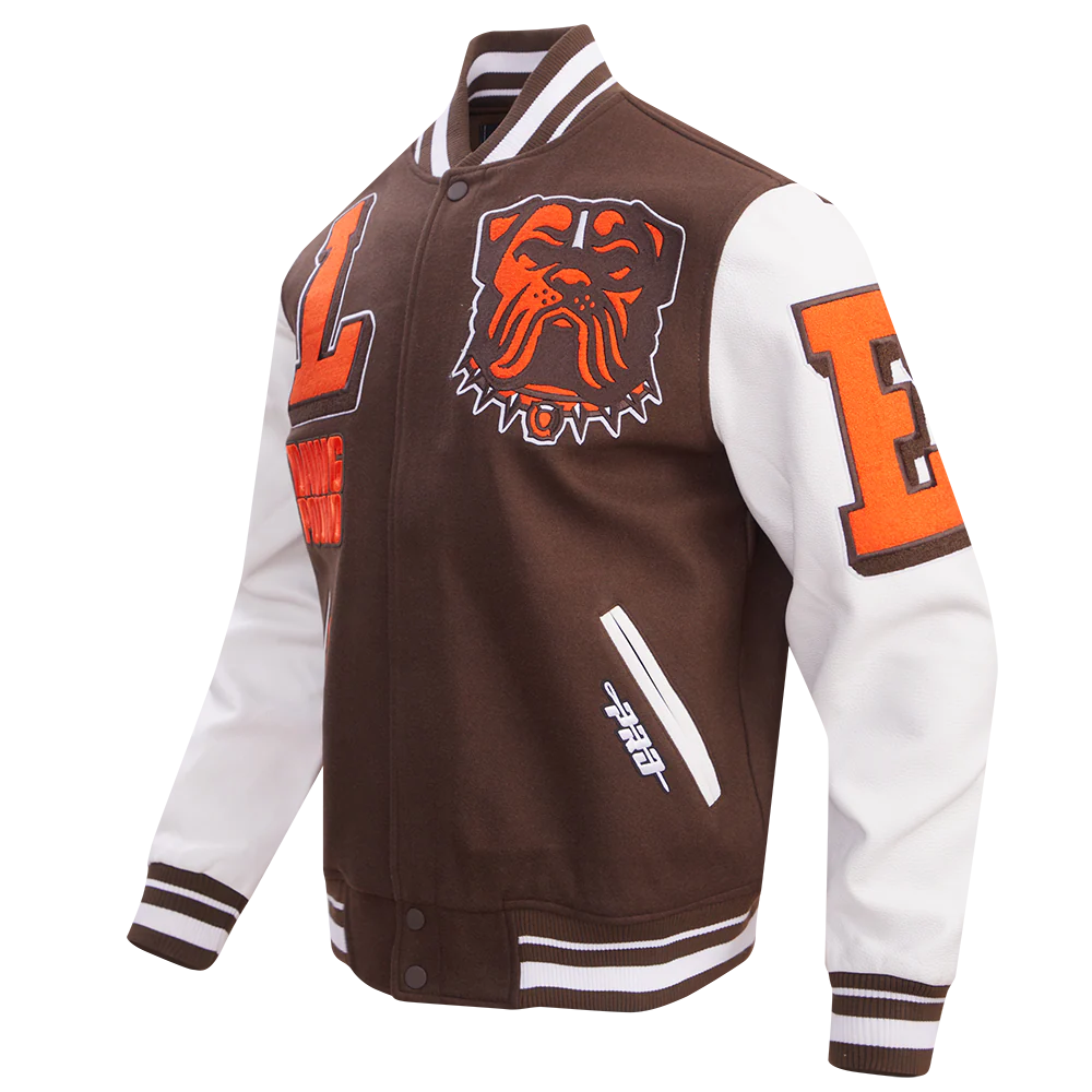 NFL CLEVELAND BROWNS MASHUP MEN'S RIB WOOL VARSITY JACKET (BROWN/WHITE) - Image 6