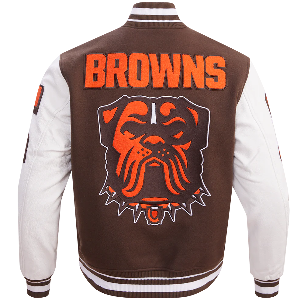 NFL CLEVELAND BROWNS MASHUP MEN'S RIB WOOL VARSITY JACKET (BROWN/WHITE) - Image 8