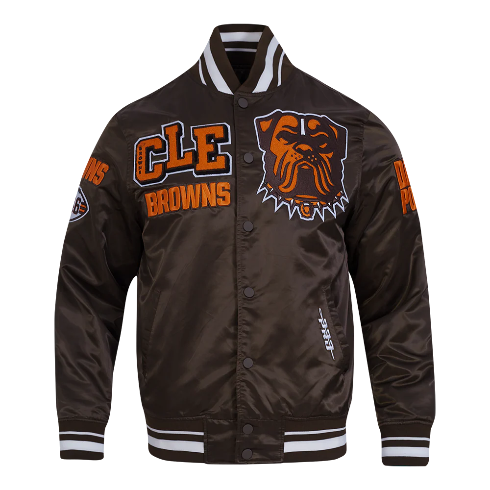 NFL CLEVELAND BROWNS MASHUP MEN'S RIB SATIN JACKET (BROWN)