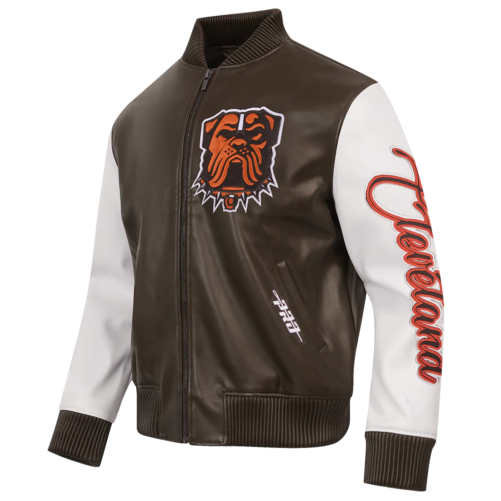 NFL CLEVELAND BROWNS CITY SIGNATURE MEN'S LEATHER VARSITY JACKET (BROWN/WHITE) - Image 3