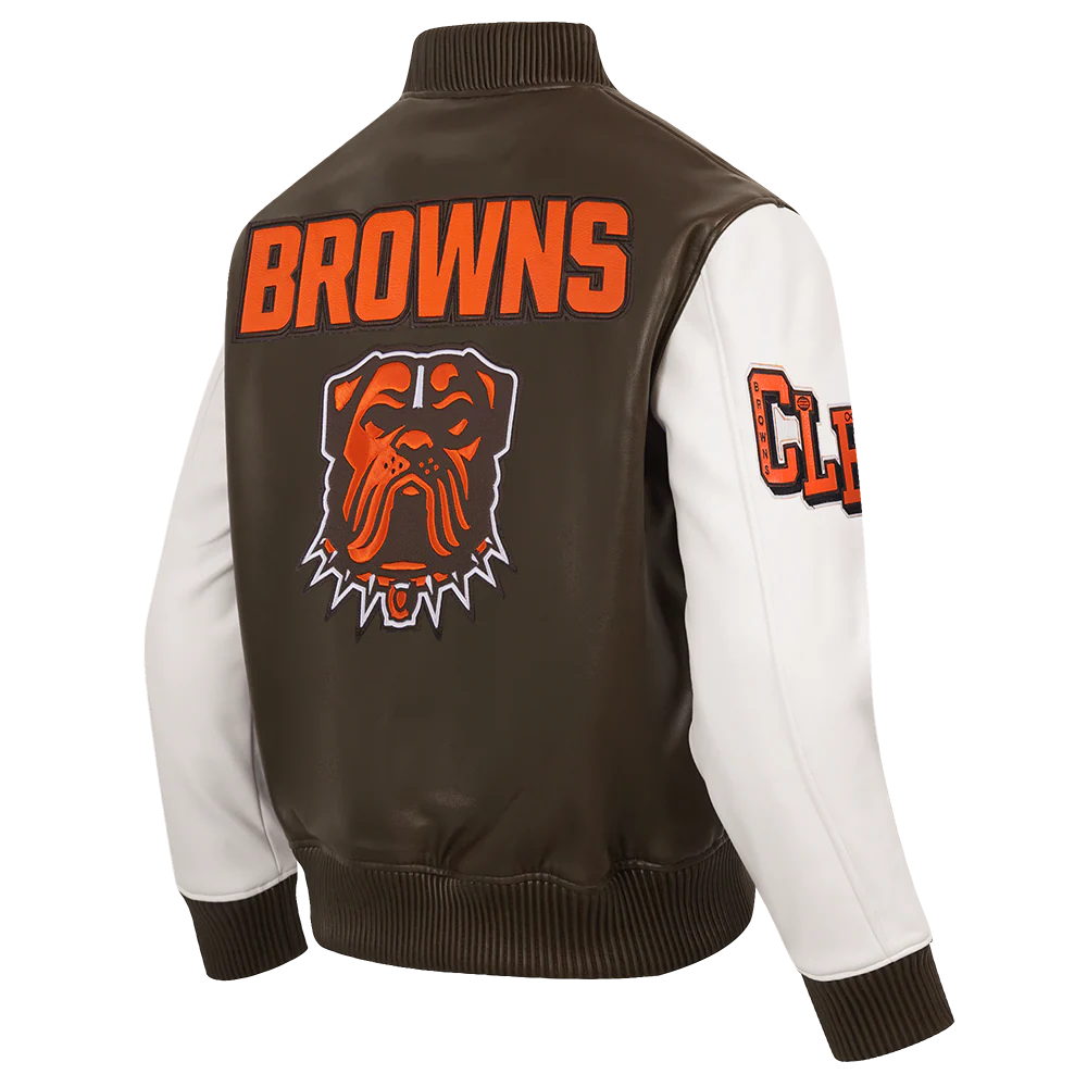 NFL CLEVELAND BROWNS CITY SIGNATURE MEN'S LEATHER VARSITY JACKET (BROWN/WHITE) - Image 4