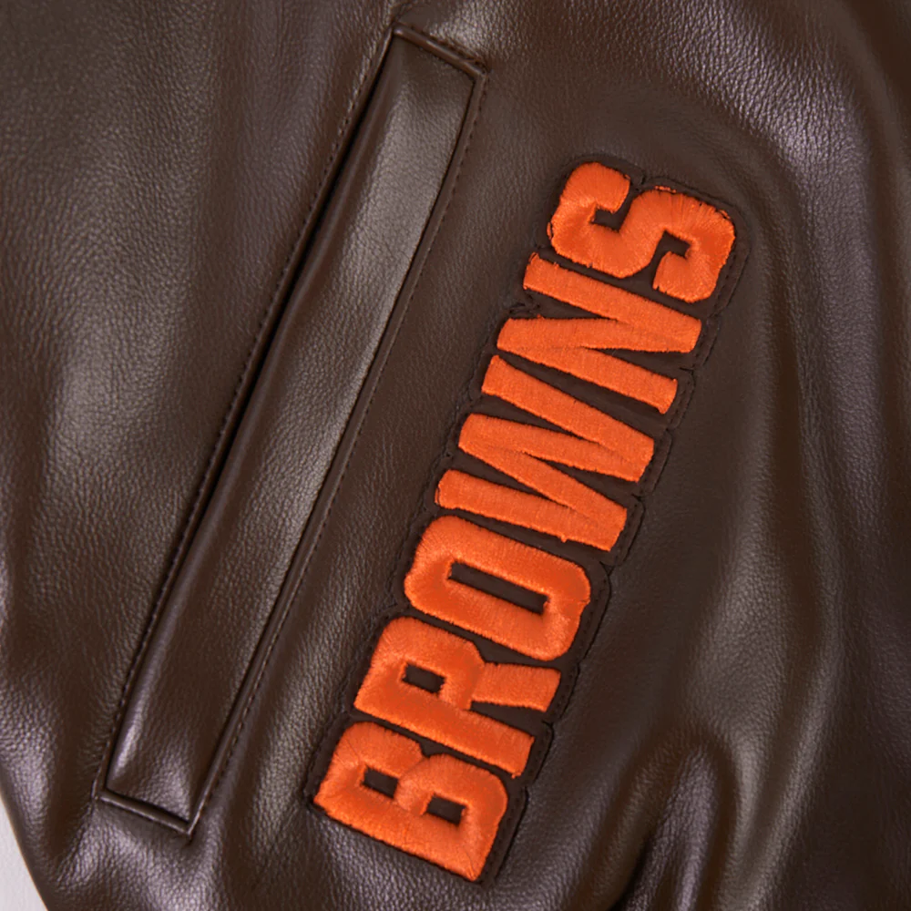 NFL CLEVELAND BROWNS CITY SIGNATURE MEN'S LEATHER VARSITY JACKET (BROWN/WHITE) - Image 6