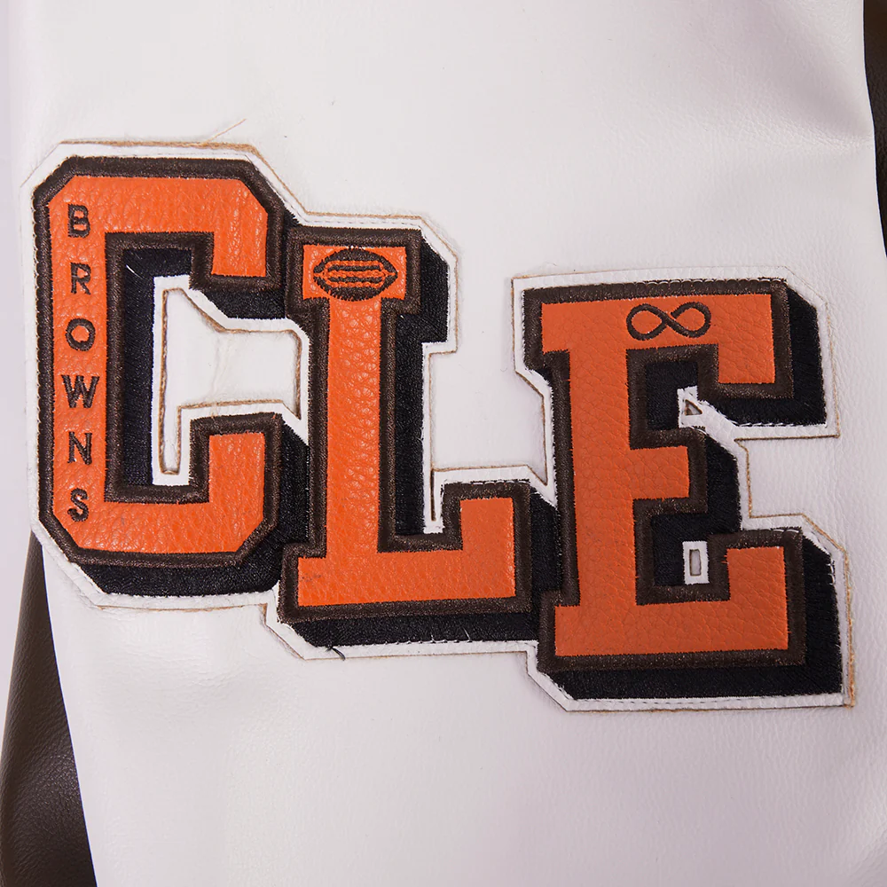 NFL CLEVELAND BROWNS CITY SIGNATURE MEN'S LEATHER VARSITY JACKET (BROWN/WHITE) - Image 8