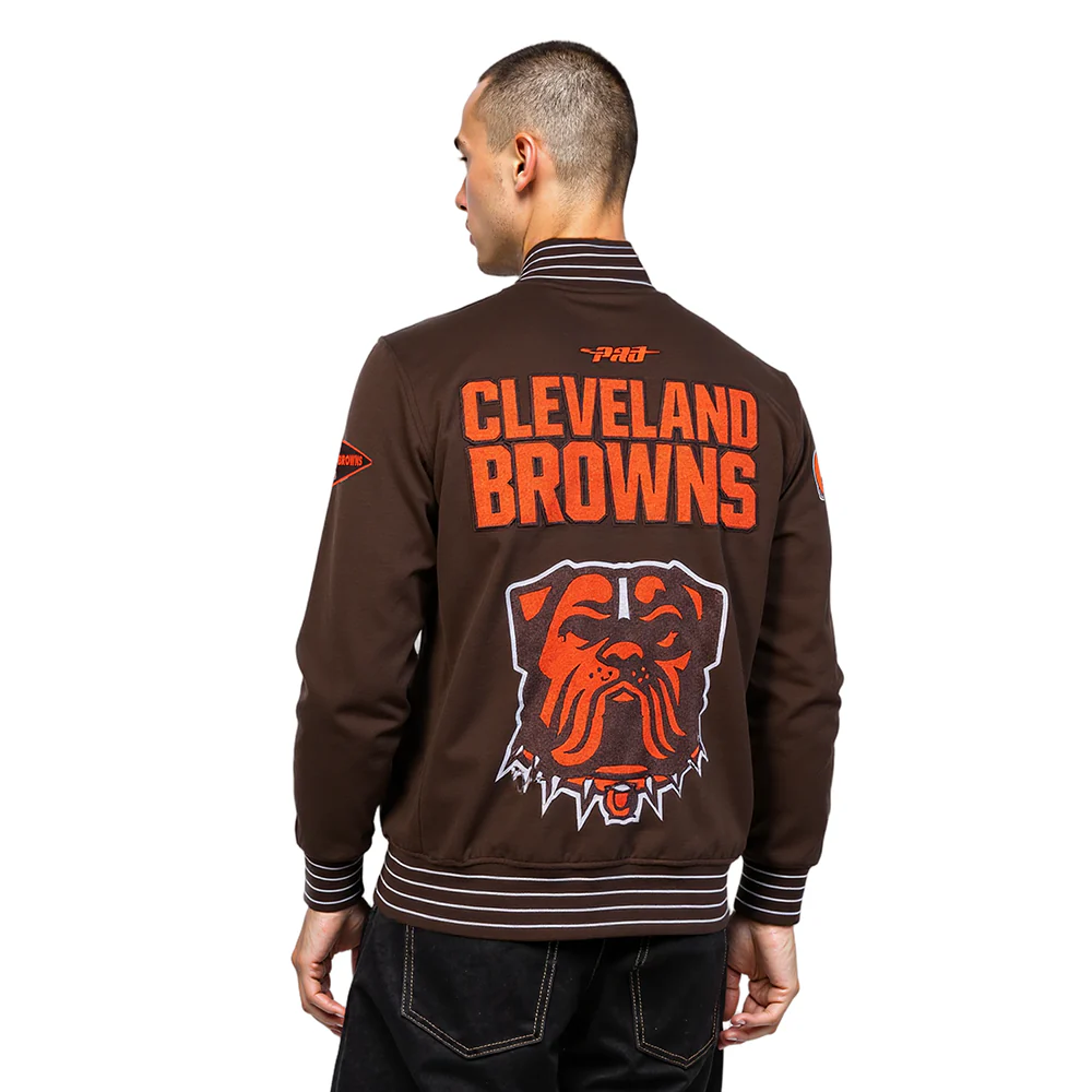 NFL CLEVELAND BROWNS PRO GAME DAY MEN'S DBL KNIT JACKET (BROWN/EGGSHELL/BROWN) - Image 2