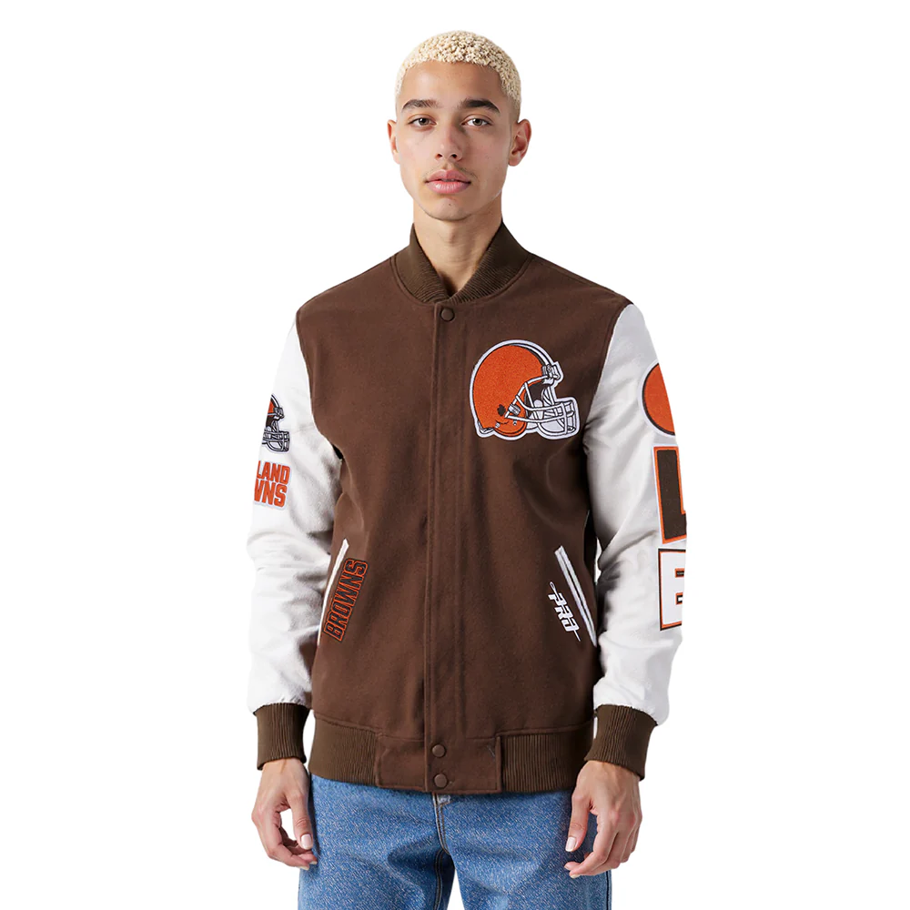 NFL CLEVELAND BROWNS CLASSIC VARSITY MEN'S VARSITY JACKET (BROWN/WHITE)