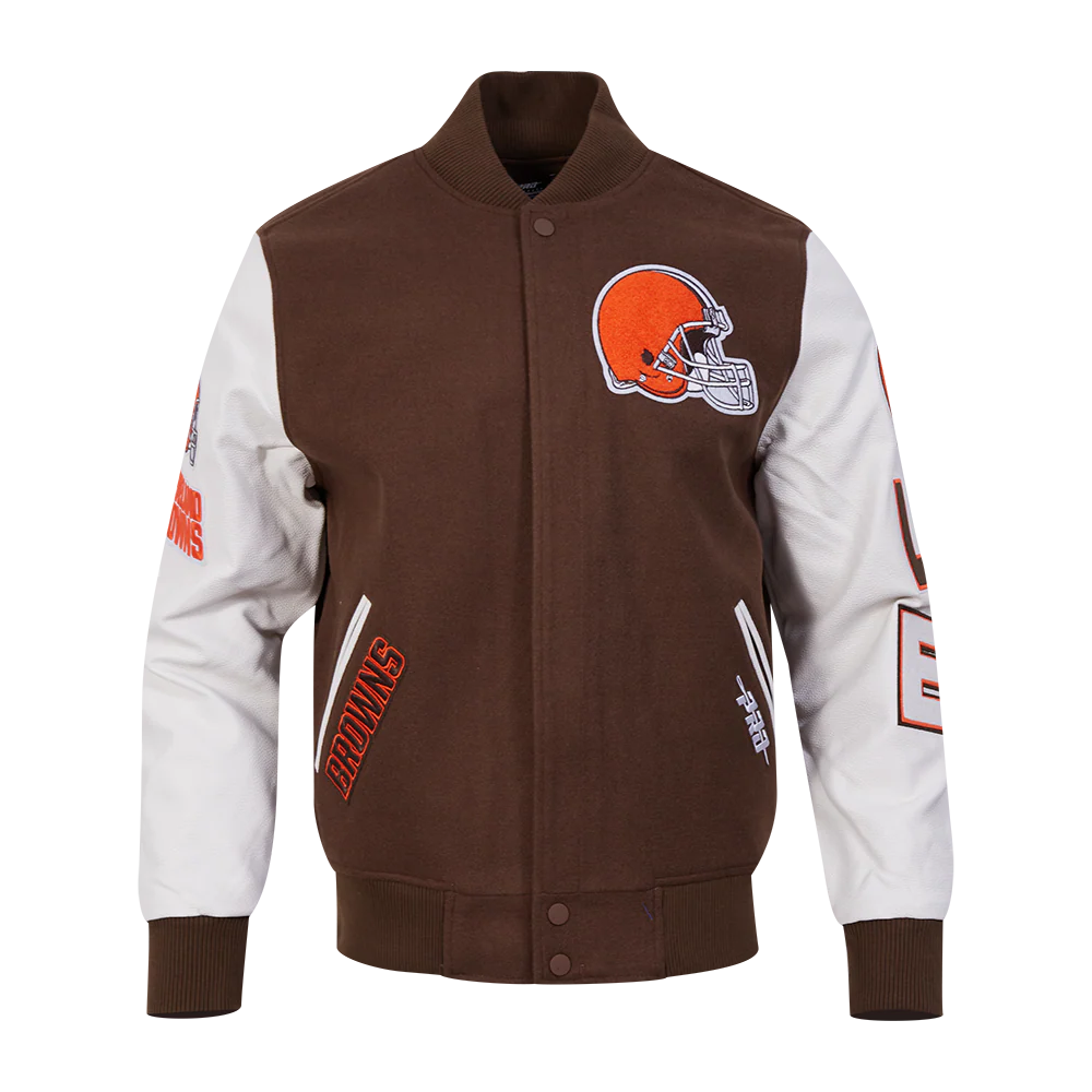 NFL CLEVELAND BROWNS CLASSIC VARSITY MEN'S VARSITY JACKET (BROWN/WHITE) - Image 3