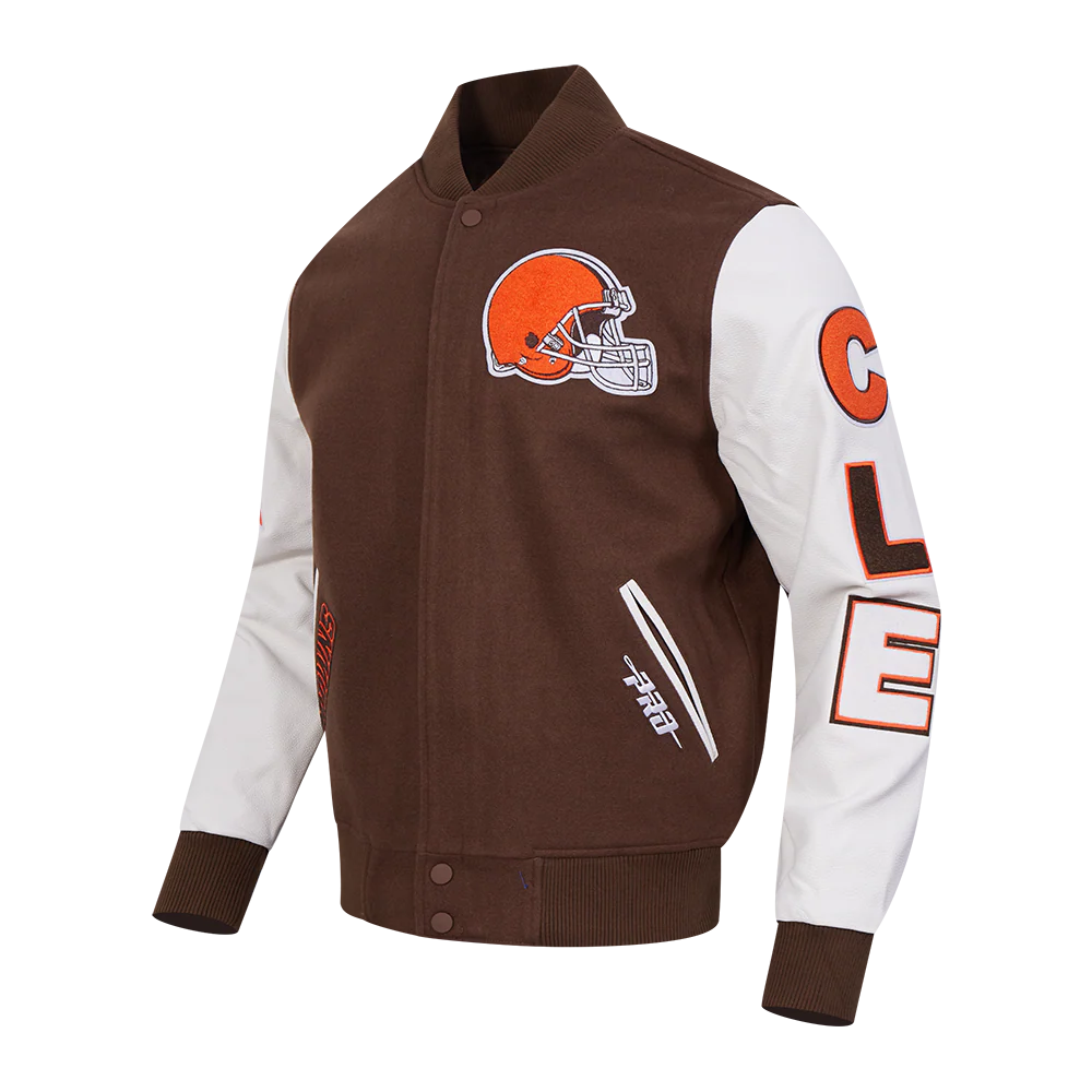 NFL CLEVELAND BROWNS CLASSIC VARSITY MEN'S VARSITY JACKET (BROWN/WHITE) - Image 5