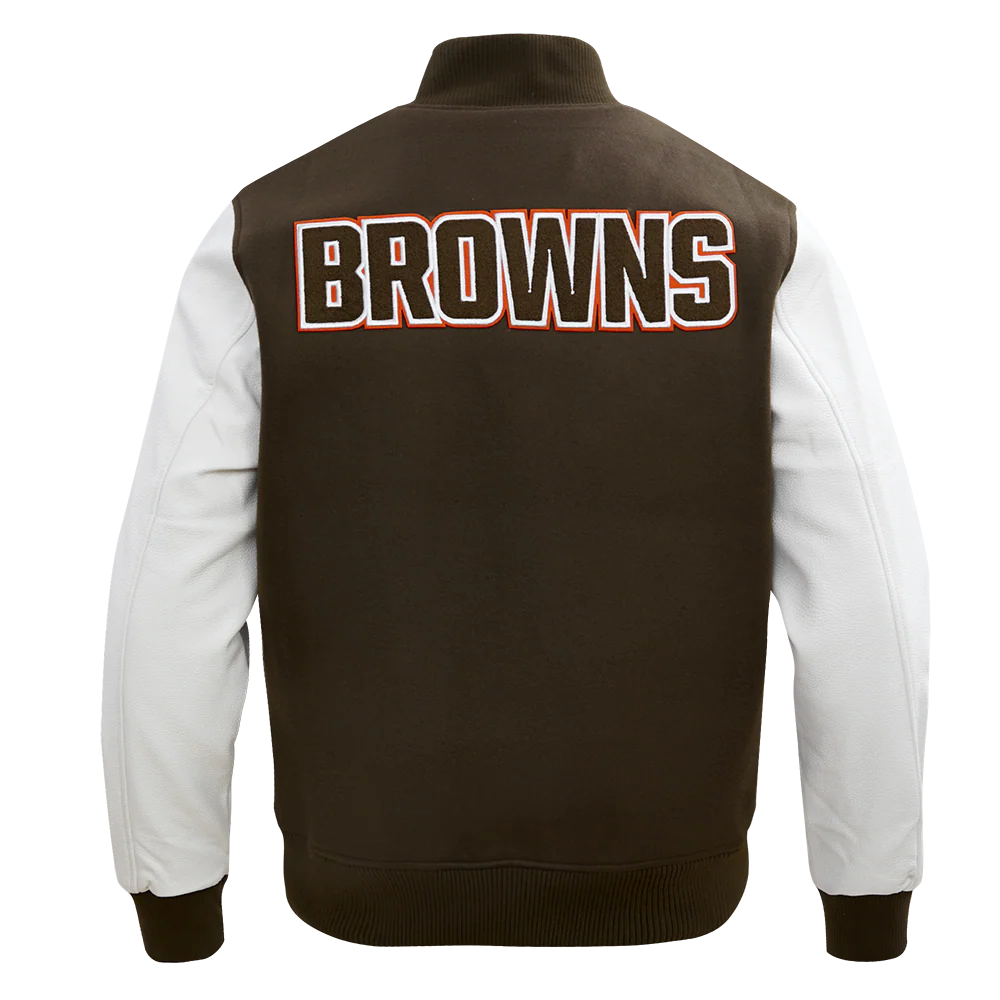 NFL CLEVELAND BROWNS CLASSIC WOOL VARSITY JACKET (BROWN/WHITE) - Image 3
