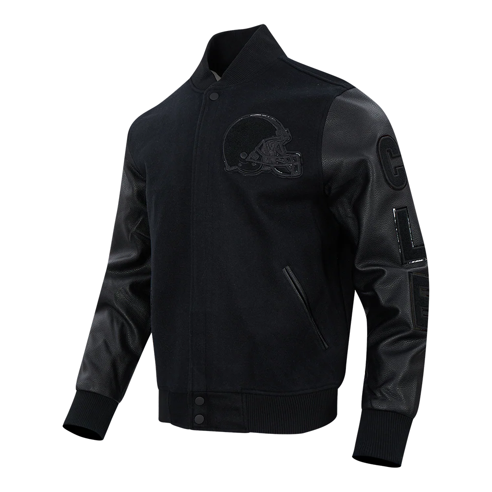 NFL CLEVELAND BROWNS TRIPLE BLACK LOGO MEN'S VARSITY JACKET (TRIPLE BLACK) - Image 2