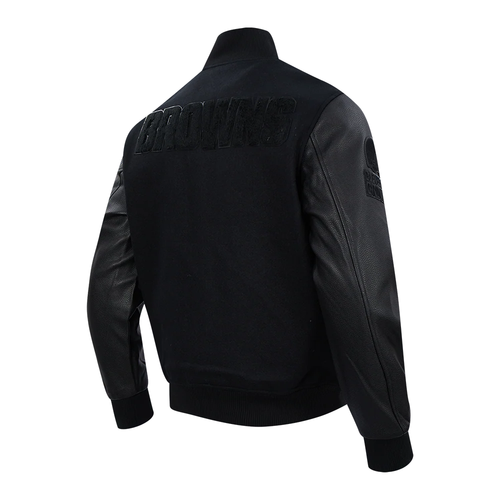 NFL CLEVELAND BROWNS TRIPLE BLACK LOGO MEN'S VARSITY JACKET (TRIPLE BLACK) - Image 4