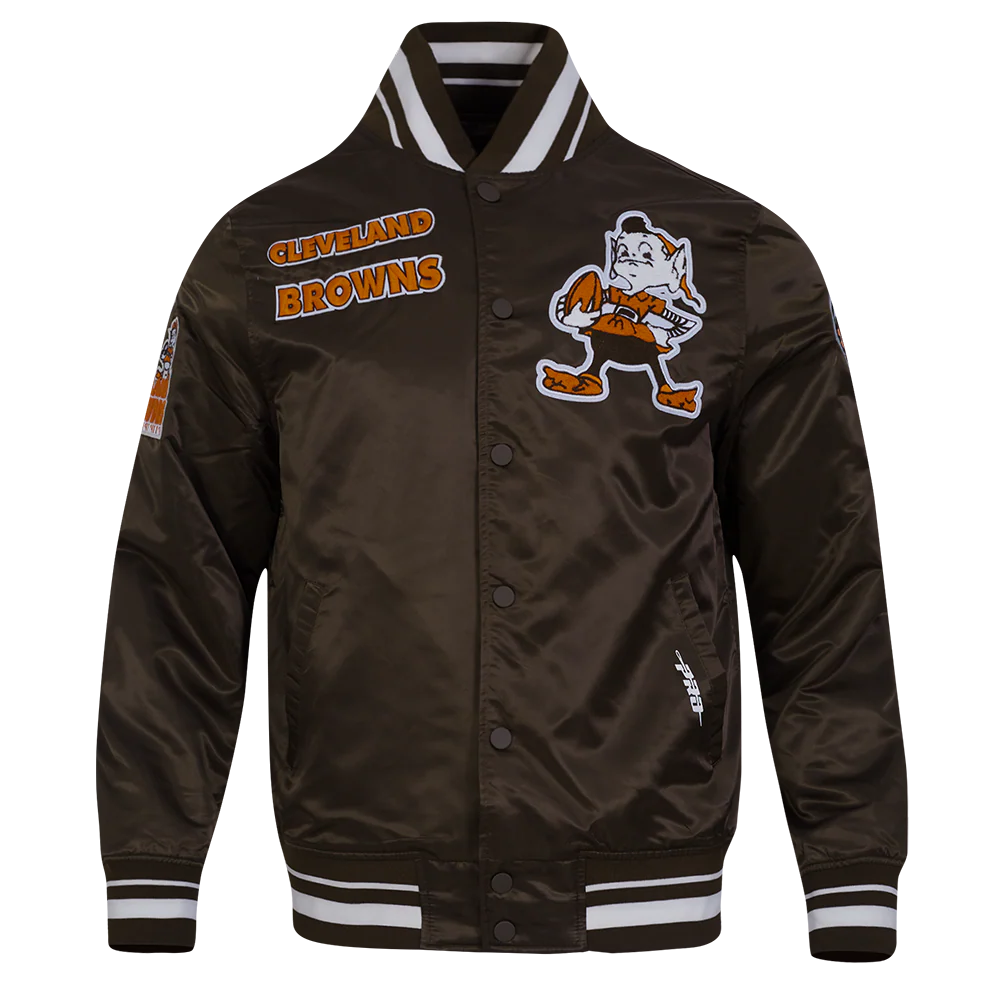 NFL CLEVELAND BROWNS RETRO CLASSIC MEN'S RIB SATIN JACKET (BROWN)