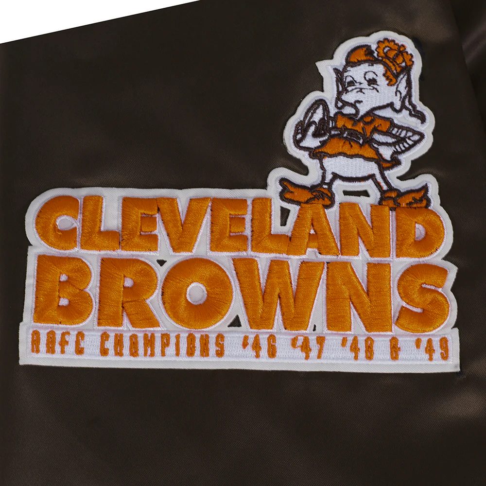 NFL CLEVELAND BROWNS RETRO CLASSIC MEN'S RIB SATIN JACKET (BROWN) - Image 8