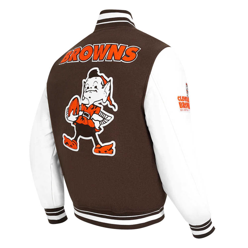 NFL CLEVELAND BROWNS RETRO CLASSIC MEN'S RIB WOOL VARSITY JACKET (BROWN/WHITE/BROWN) - Image 4